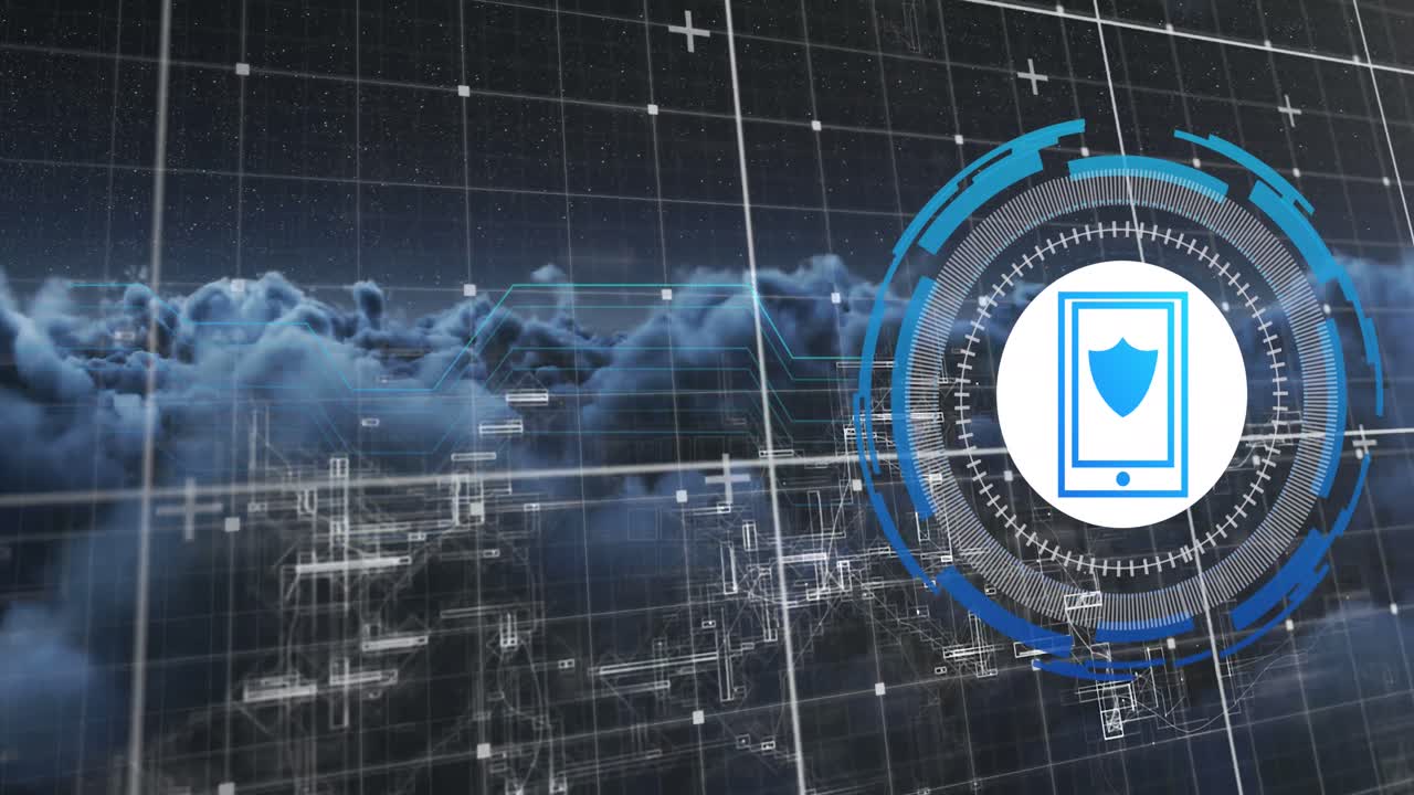 클라우드 위의 스마트폰 아이콘으로 데이터 처리의 애니메이션