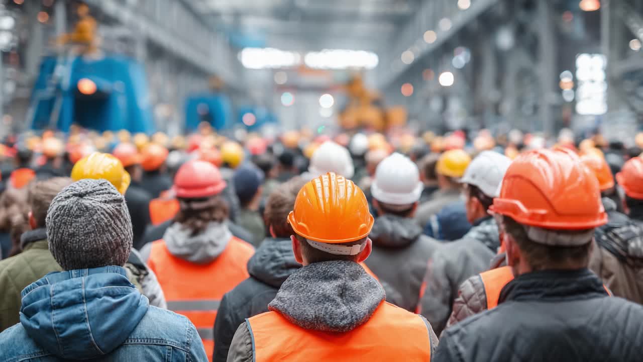 Participating Workers in a Manufacturing Facility Looking Ahead as They Await Important Announcement Regarding Workplace Developments and Safety Protocols
