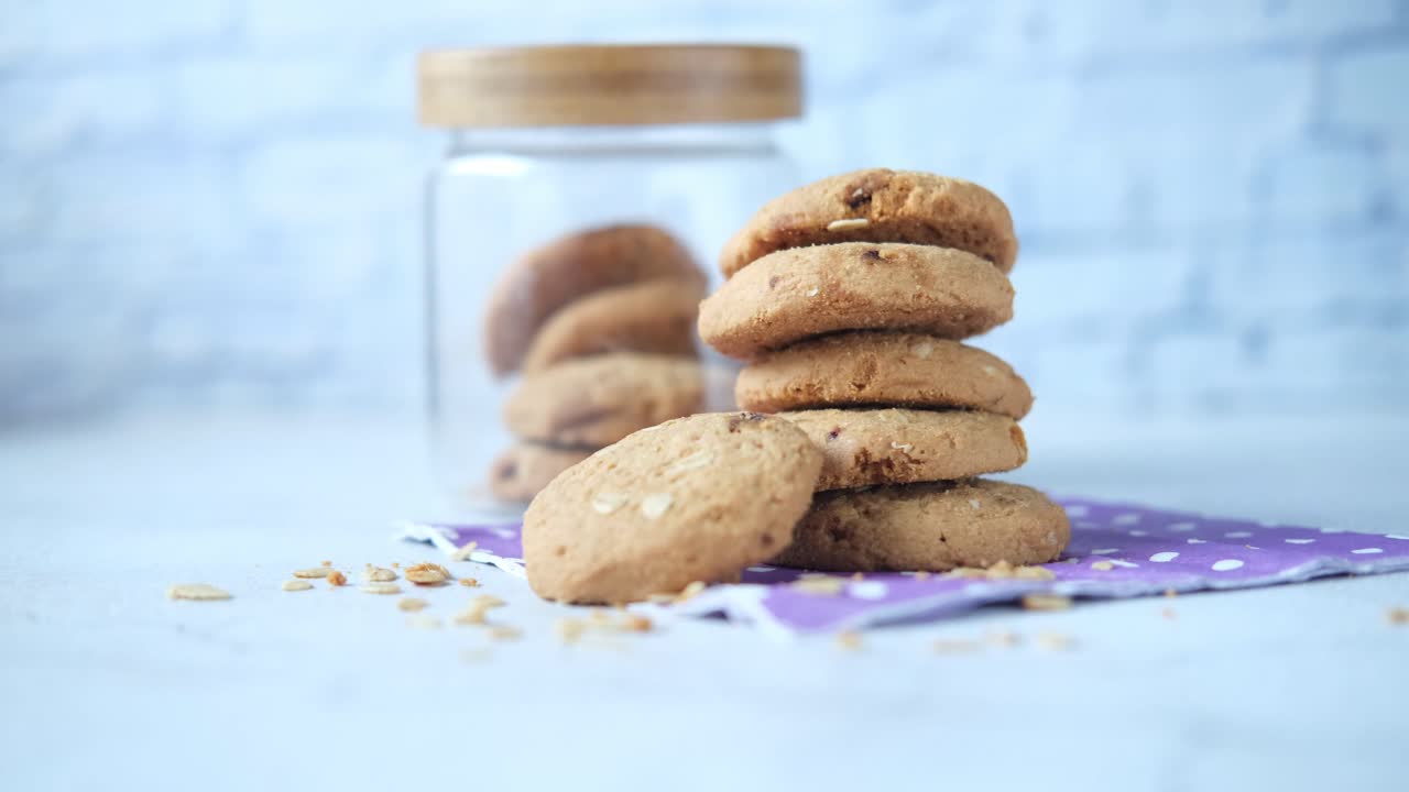 Stack of Oatmeal Cookies in a Jar