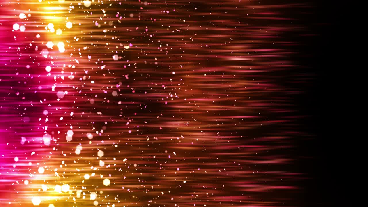 lujosas luces brillantes con partículas parpadeantes. brillo animación de bucle vintage. circular. hexagonal. lineal. concepto de decoraciones de pantalla. rojo y amarillo.