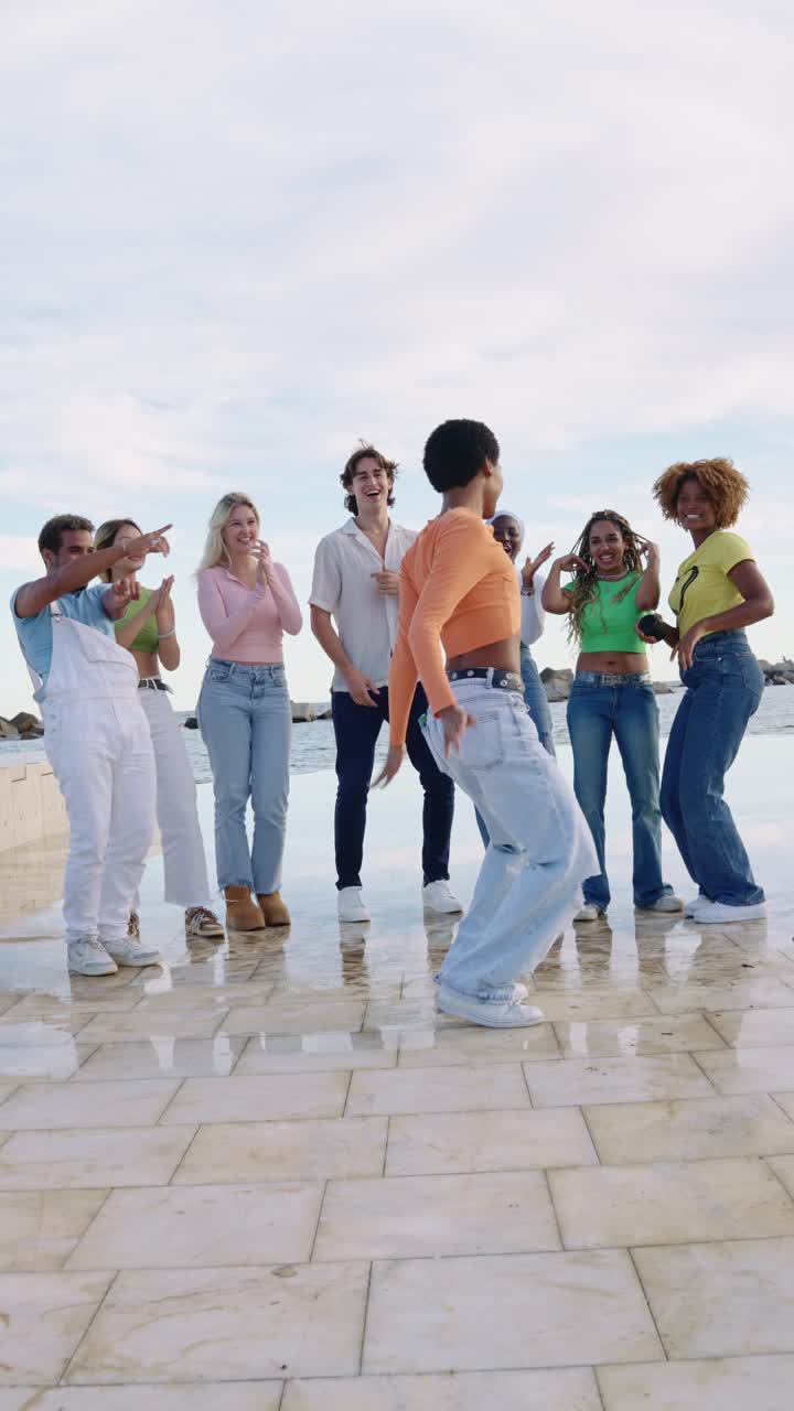 Group of Young Adults Dancing Outdoors