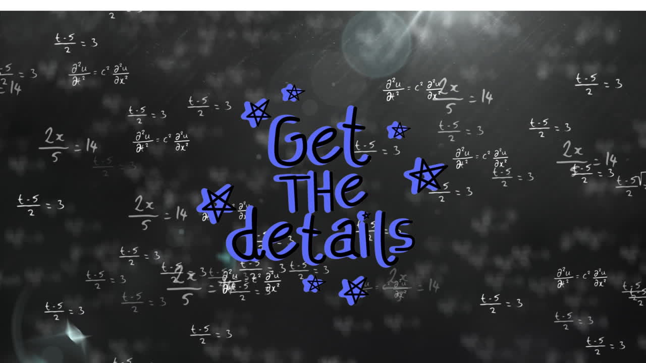 animación de obtener los detalles sobre fondo negro con fórmulas matemáticas