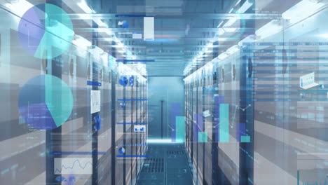 animation of financial data processing over server room