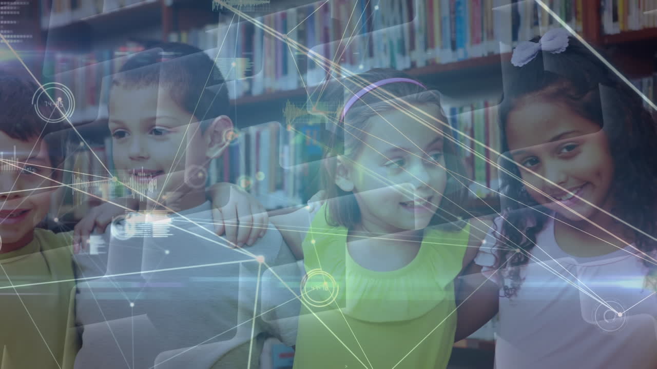 animación de la red de conexiones entre diversos escolares en la biblioteca