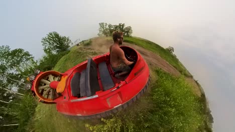 360 camera view of hovercraft cross dusty road