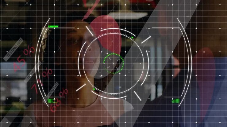 Animation of financial data processing and scope scanning over diverse business people