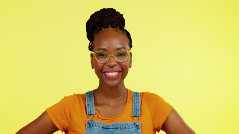 Black-woman,-face-and-glasses-with-happiness