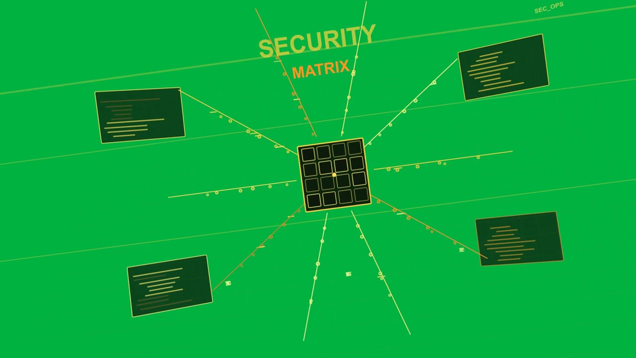 Transparent background resolving security matrix forming core 3x3 chip linking panels coming online