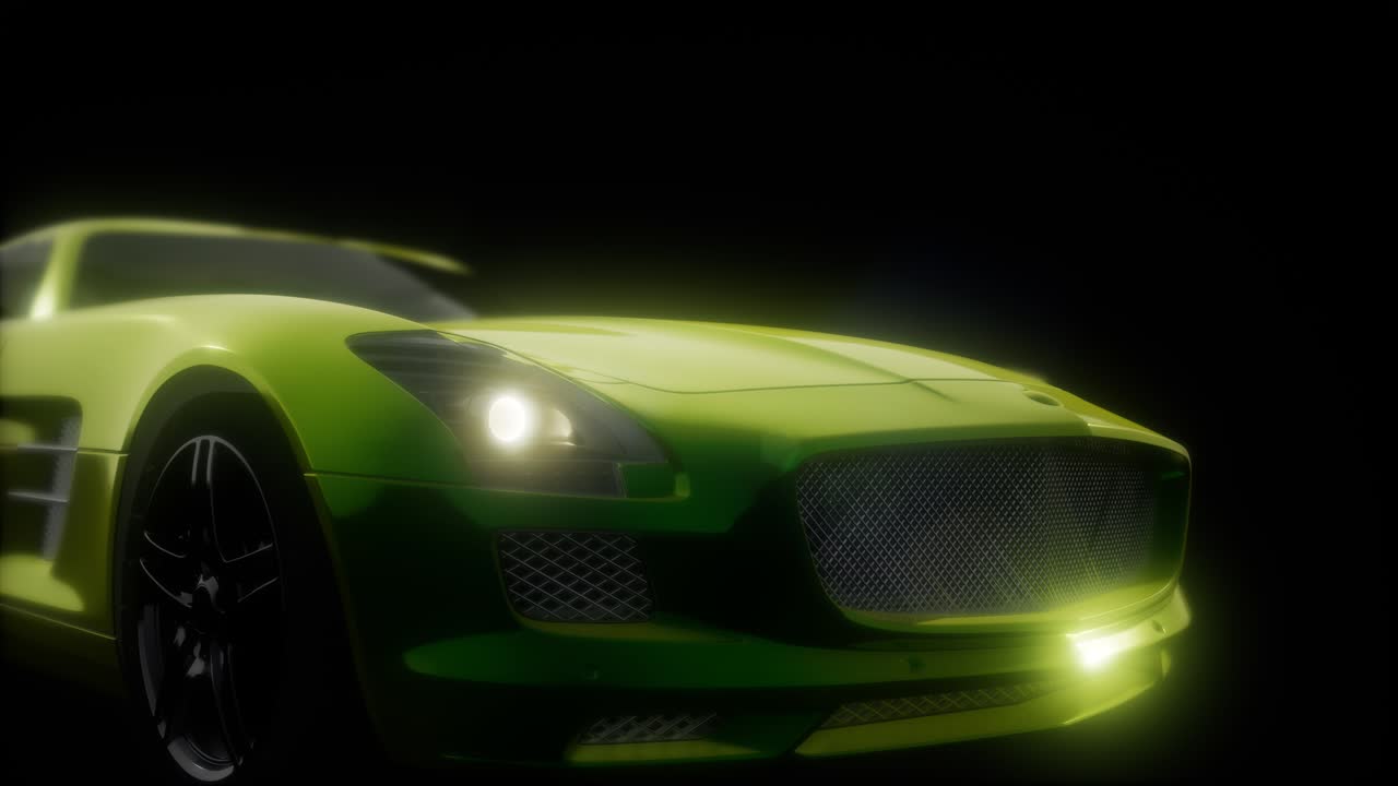 밝은 조명을 가진 어두운 스튜디오에서 럭셔리 스포츠 자동차