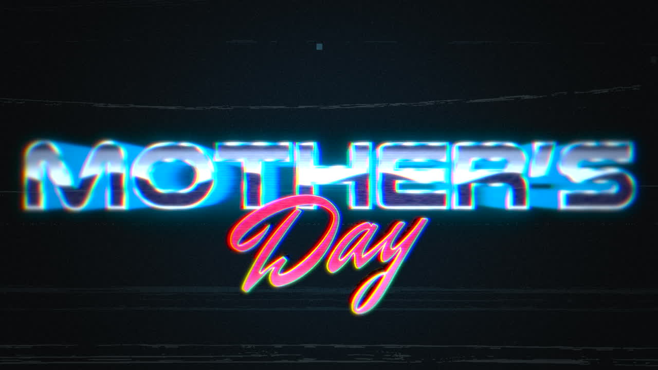 80년대 스타일의 텔레비전 화면에 결함 효과가 있는 어머니 날