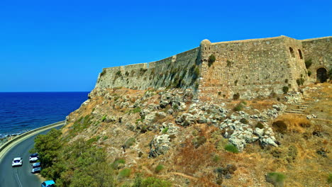 Coastal drone View of the Venetian Fortezza Castle Wall and Sea