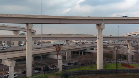 Establishing-aerial-shot-of-I-10-Freeway-and-Beltway-8-freeway-in-Houston