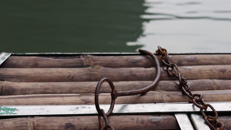 Barca con catena su acqua tranquilla