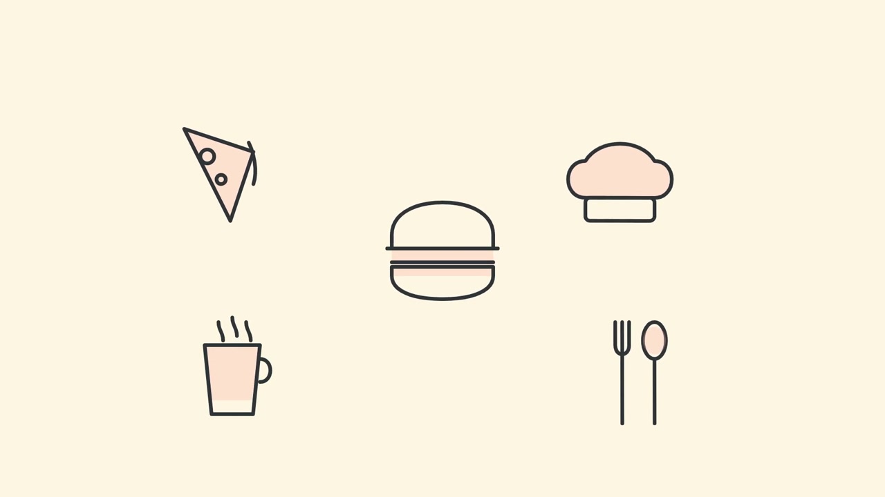 Ícones de Comida Animados Aparecendo e Desaparecendo em Fundo Claro