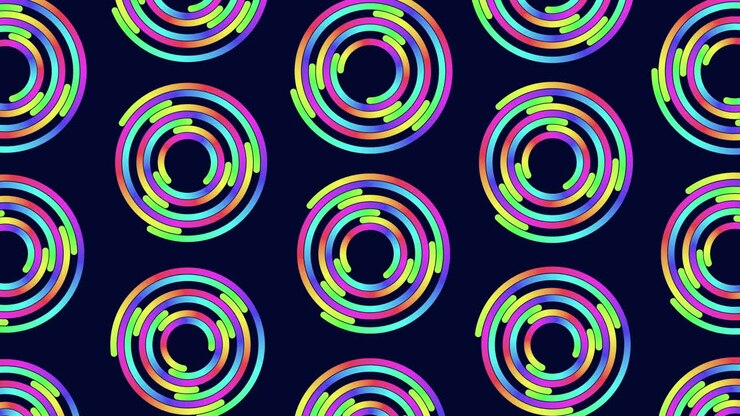 Vibrant spiral pattern colorful spirals on black background