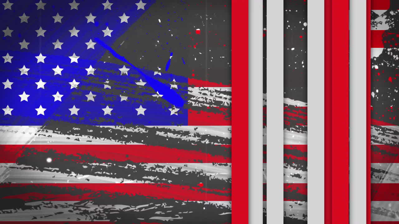 animación de interferencia sobre la bandera de los estados unidos en fondo negro