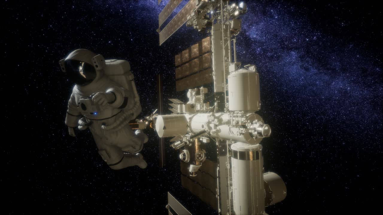 Astronauta all'esterno della Stazione Spaziale Internazionale durante una passeggiata spaziale