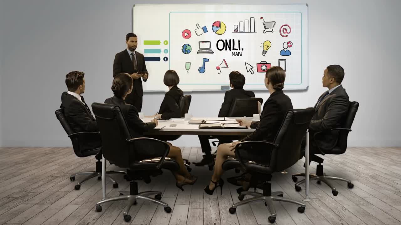 Businessman giving a presentation on digital screen
