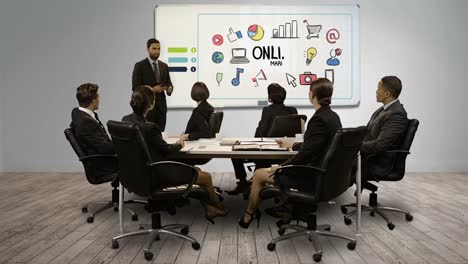 businessman giving a presentation on digital screen