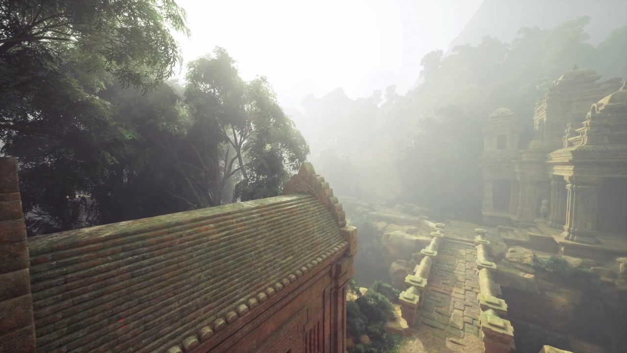 Elevated view capture aerial perspective of ancient temple surroundings