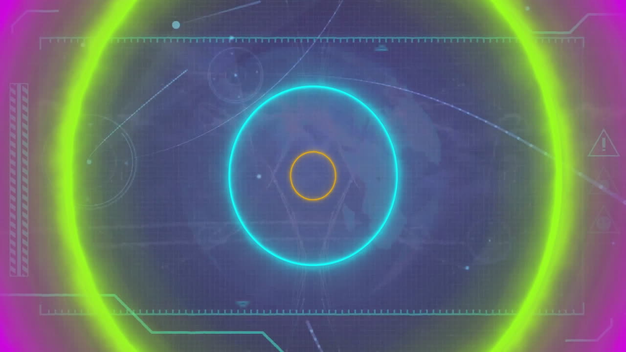 Animation of neon circles over network of connections