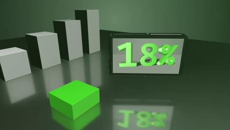 growing green 3d bar diagram with screen up to 52%