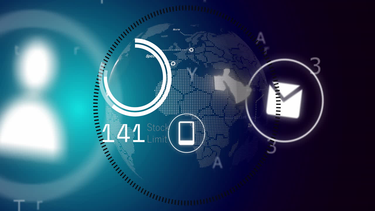 Animation of globe with icons and data processing