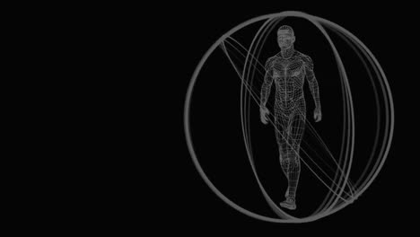 rotating view of a man walking in a digital spere