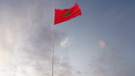 bandera de marruecos con fuegos artificiales en el fondo