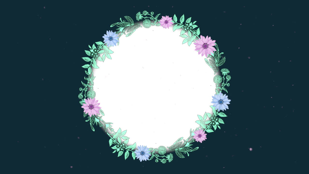 파란색 그라디엔트에 텍스트를 위한 빈 공간과 함께 원으로 된 레트로 여름 꽃