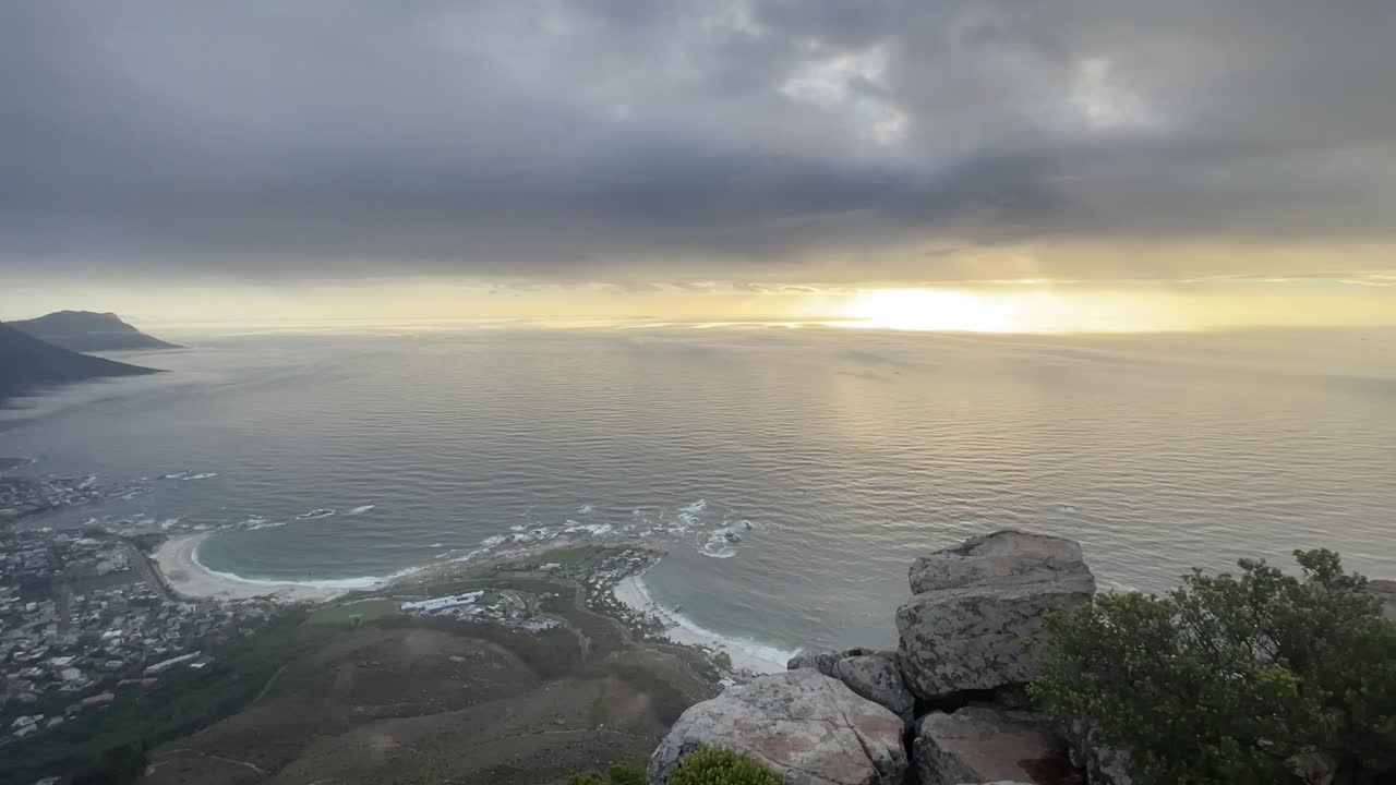 Panoramic Sunset View from Lion's Head in Cape Town after Hiking Tour