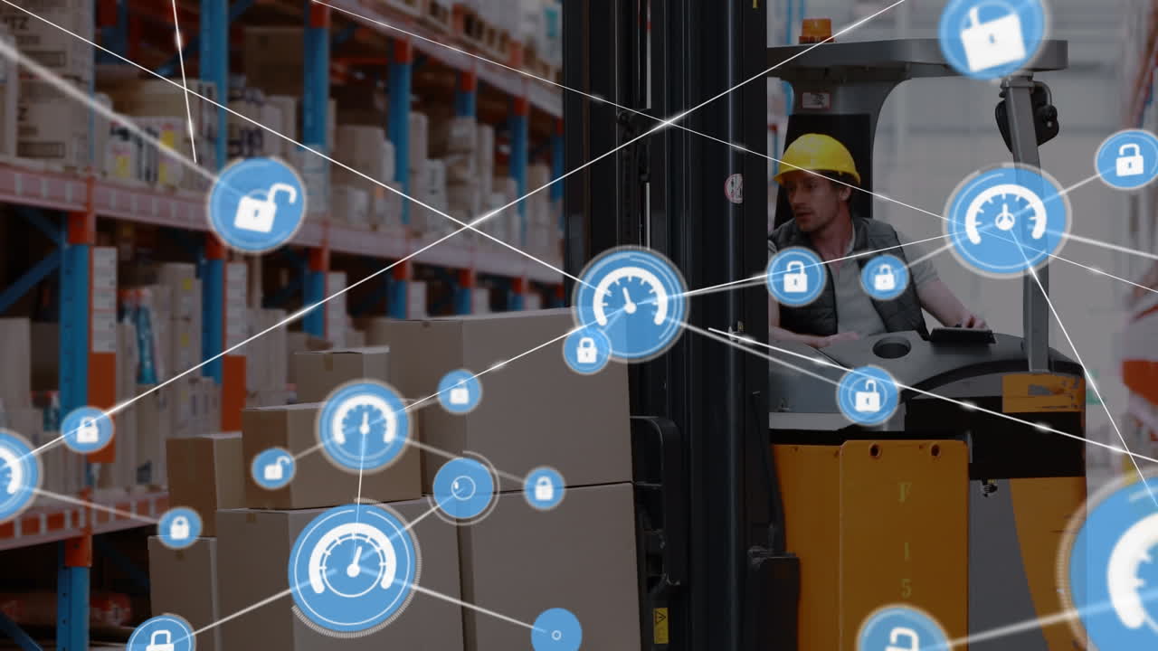 animación de la red de conexiones sobre el hombre caucásico en el almacén