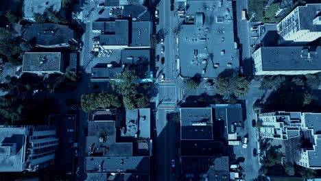 Rainbow-crosswalk-Davie-Street-Downtown-Vancouver-aerial-drone-4k-top-view-zoom-into-light-traffic-sunny-bright-day-at-a-safe-community-promoting-LGBTQ-love-peace-prosperity-and-tolerance-equality