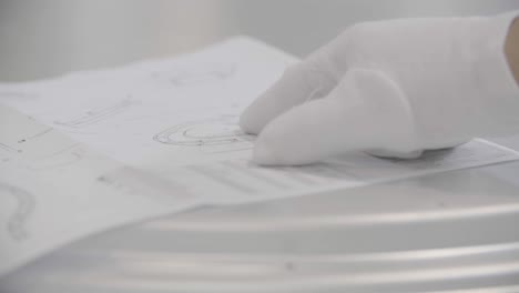 close-up of hands in white gloves working on electronic parts in a lab