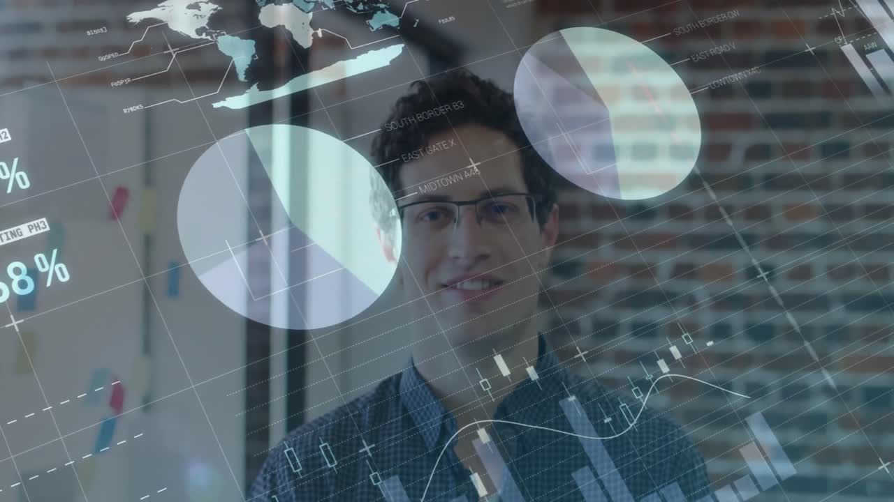 animación del procesamiento de datos financieros sobre el empresario en el cargo