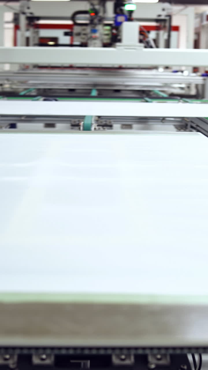 Production of solar panels. Modernized factory of making new energy solar cells. Innovation technology concept. Vertical video