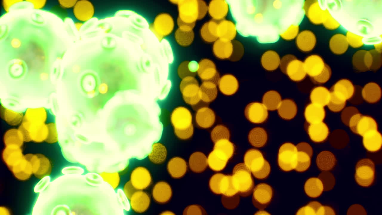 Colorful microscopic view of vibrant cells glowing in an energetic environment