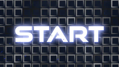 animation of glowing start text in white over square patterned background