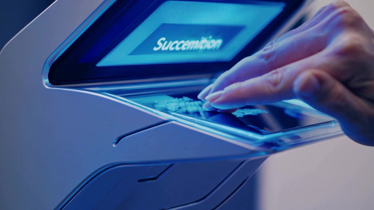 Close-Up of Hand Scanning Fingerprint on Futuristic Biometric Device