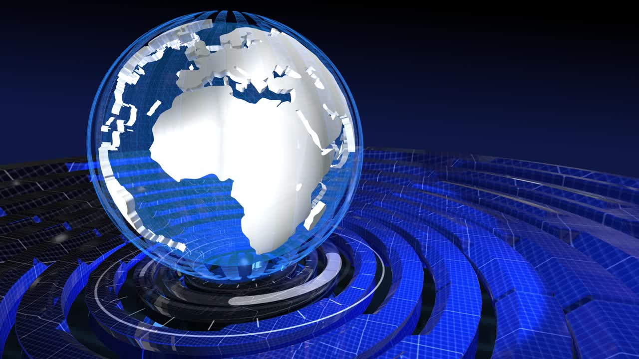 el mapa digital del mundo es el bucle de fondo del estudio de noticias.