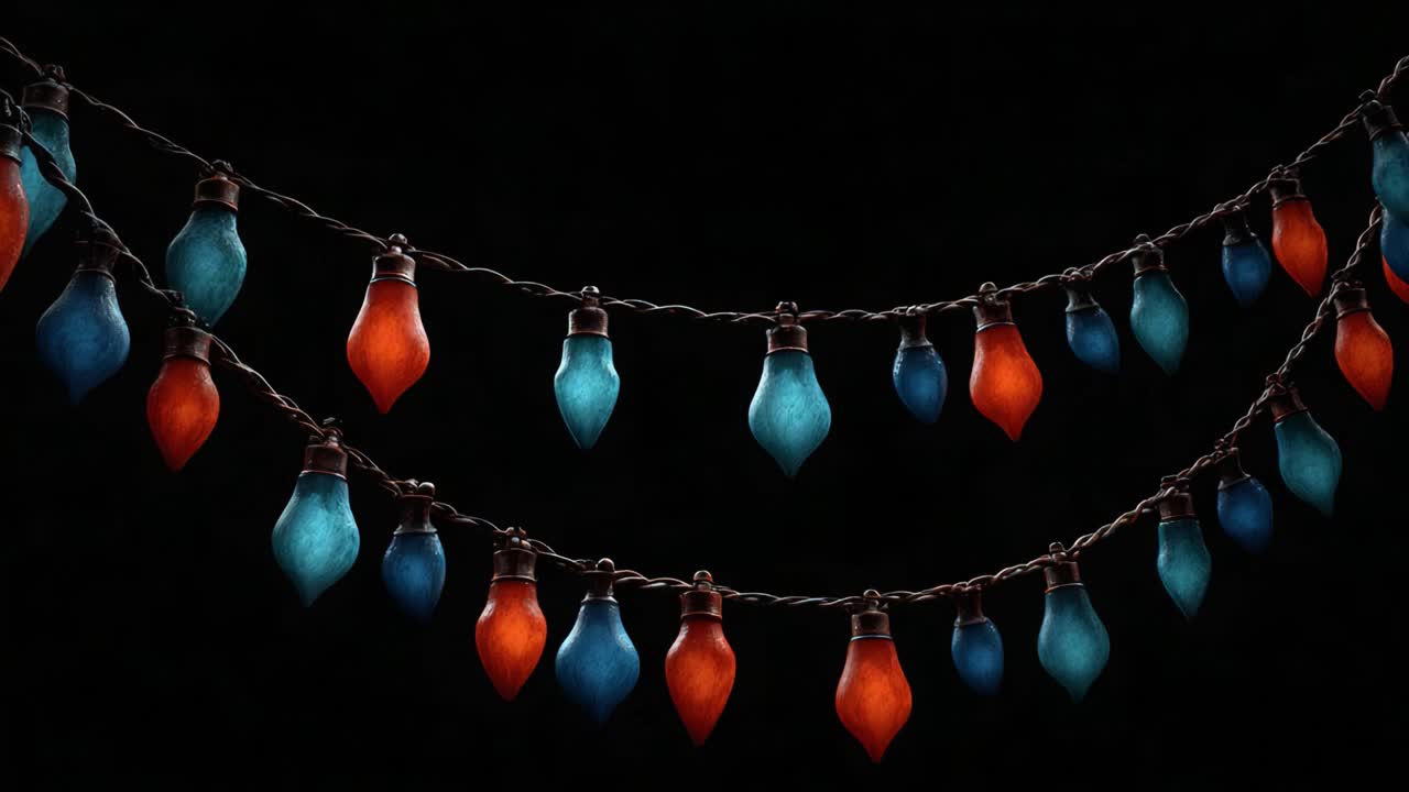 A Vibrant Display of Colorful Decorative Lights Shining Against a Dark Background, Showcasing Alternating Patterns of Blue and Orange Shades on a String of Festive Illumination