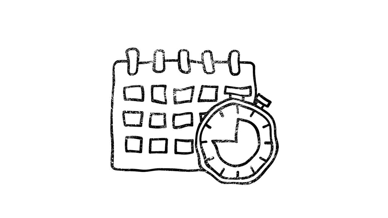 icono de reloj y hora en estilo de dibujo a mano. gráficos de movimiento