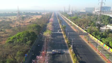 eastern express highway vikhroli east to central railway track bird eye view vikhroli mumbai blossoms in india top view drone