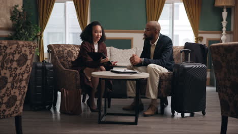 business meeting in a hotel lobby