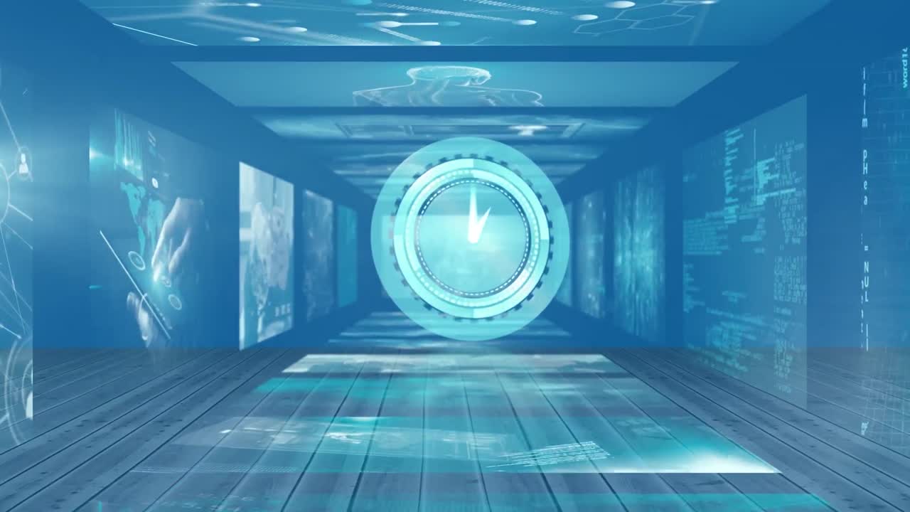 움직이는 시계의 애니메이션과 배경의 화면에서 다양한 데이터 처리