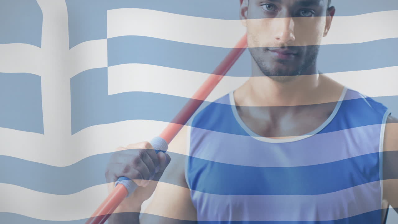 그리스의 발이 두 인종의 남성 운동선수 위에 있는 애니메이션