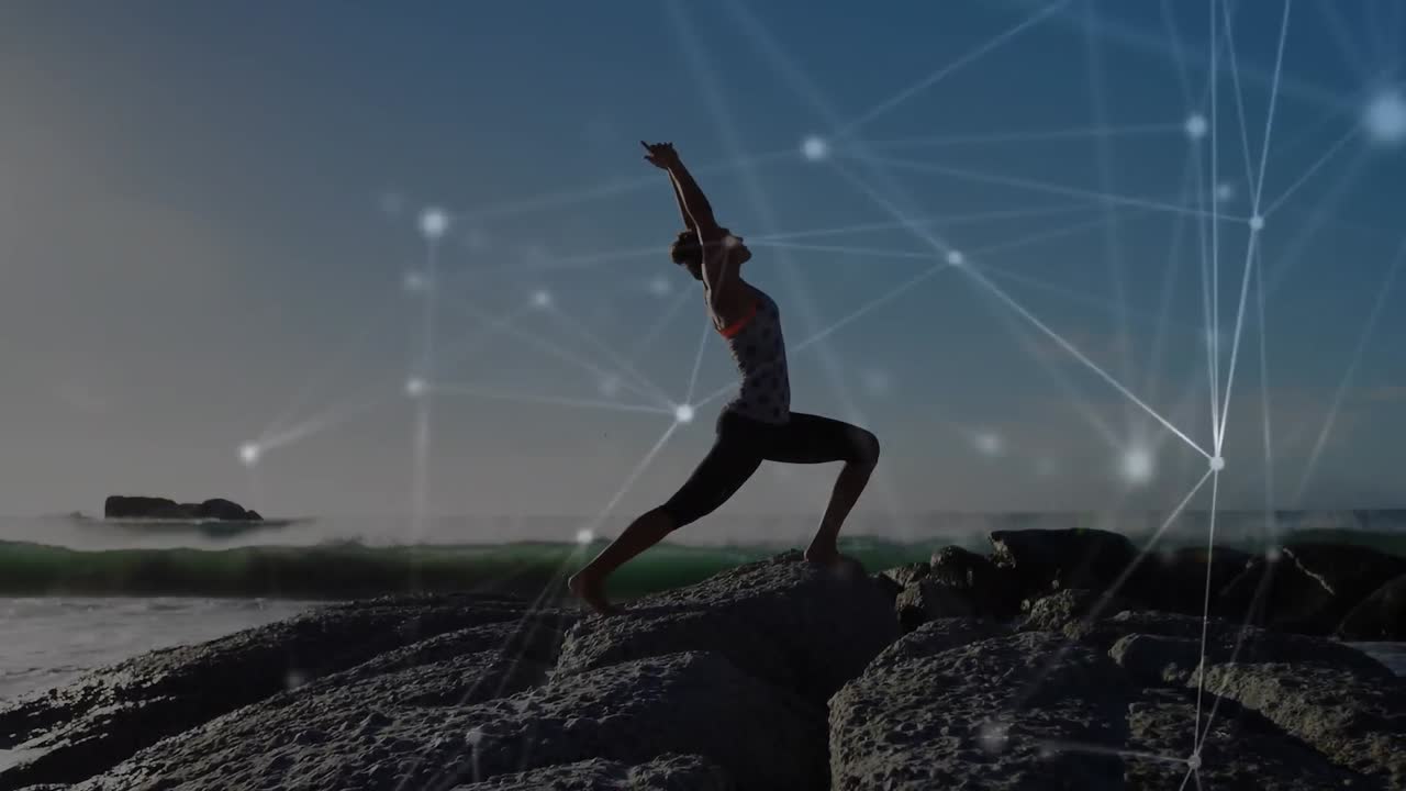 요가를 연습하는 여성 위의 지구의 애니메이션