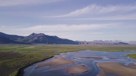 Aerial-Footage-of-River-Delt-During-Sunny-Summer-In-Snaefellsness-Peninsula,-Iceland