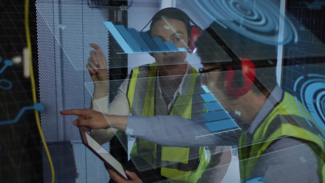 서버  ⁇ 에 있는 다양한 작업자들에 대한 데이터 처리 애니메이션