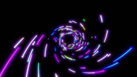 glowing neon lines tunnel. blue red pink and violet colorful lighting. fluorescent ultraviolet lights in the space. seamless loop 4k background